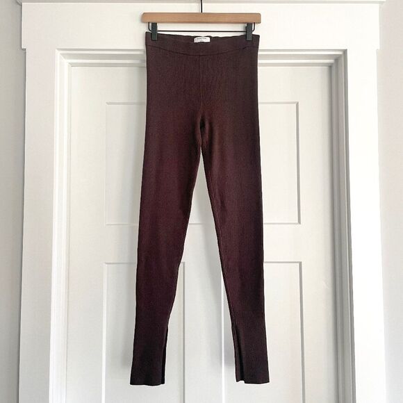 ❤️ Aritzia Babaton Distill Leggings Side Slit Brown Coffee Bean Ribbed Knit Pant - Picture 2 of 10